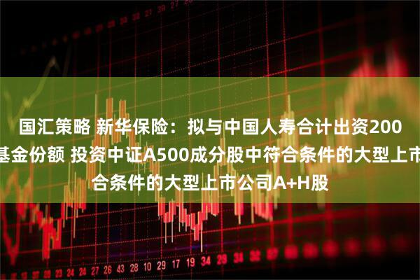 国汇策略 新华保险：拟与中国人寿合计出资200亿认购私募基金份额 投资中证A500成分股中符合条件的大型上市公司A+H股